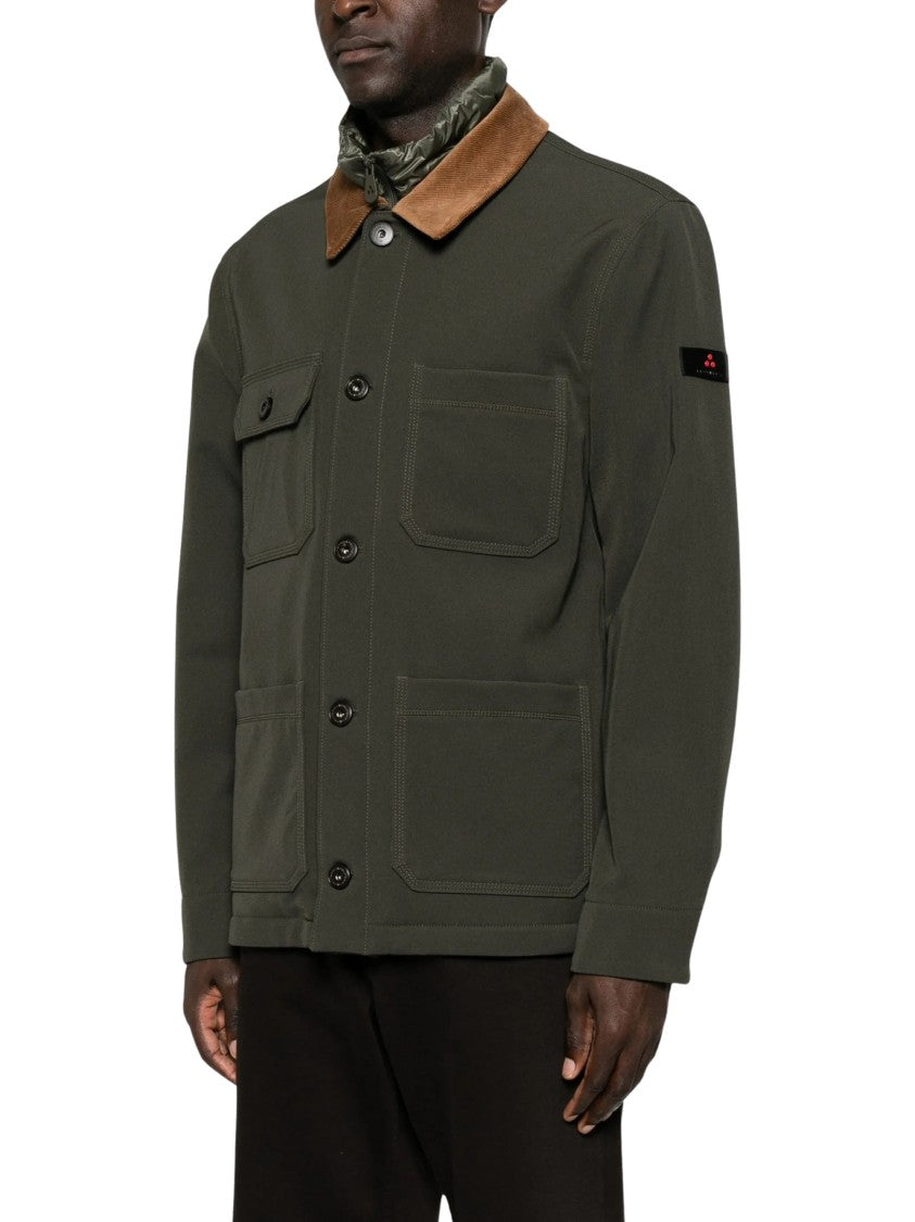 Peuterey Olive Green Coat With Contrasting Corduroy Collar And Patch Pockets