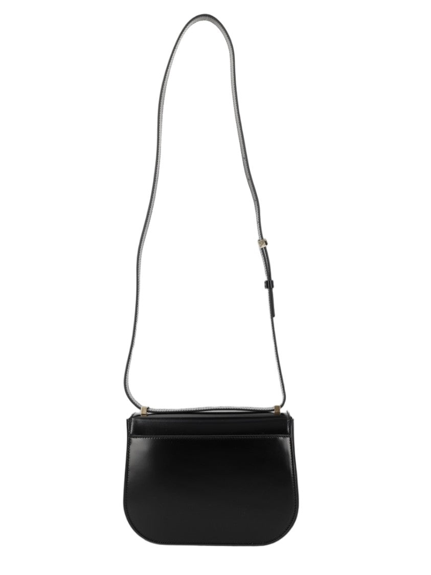 Ferragamo Black Gold-Tone Clasp Calf Leather Shoulder Bag
