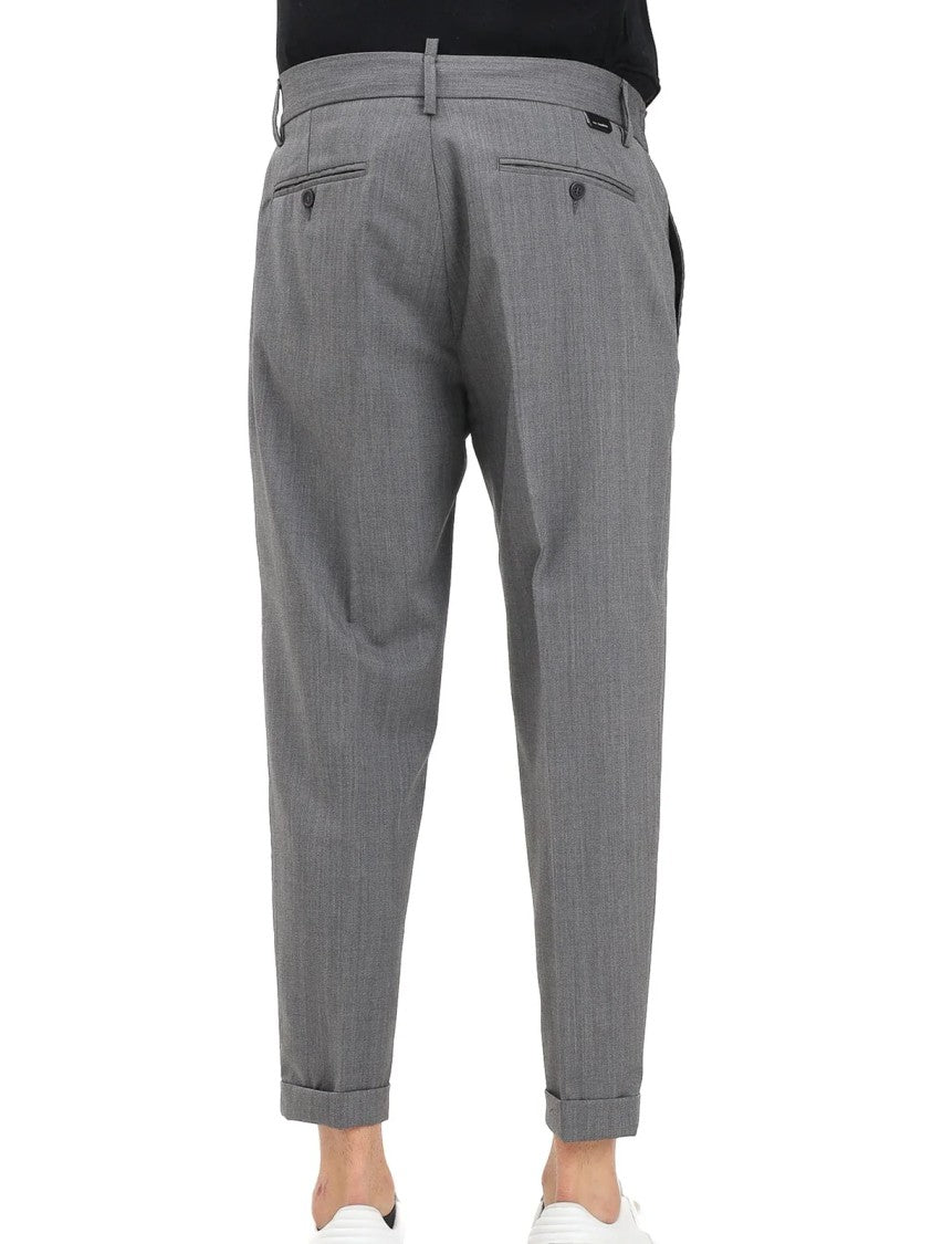 Yes London Grey Tailored Cuffed Hem Virgin Wool Formal Pants