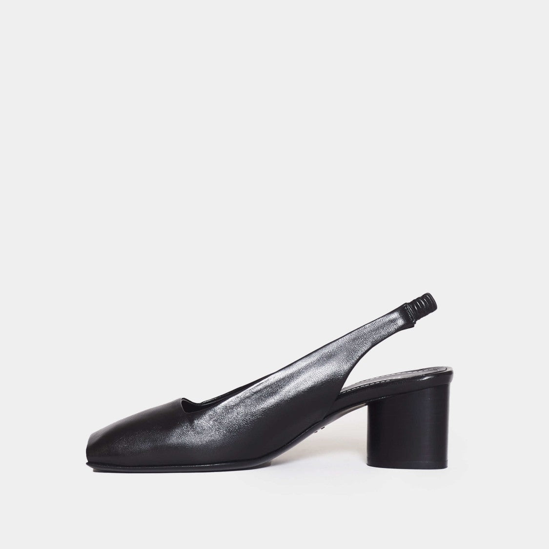 Halmanera Slingback Open Front Medium Heel In Black Leather
