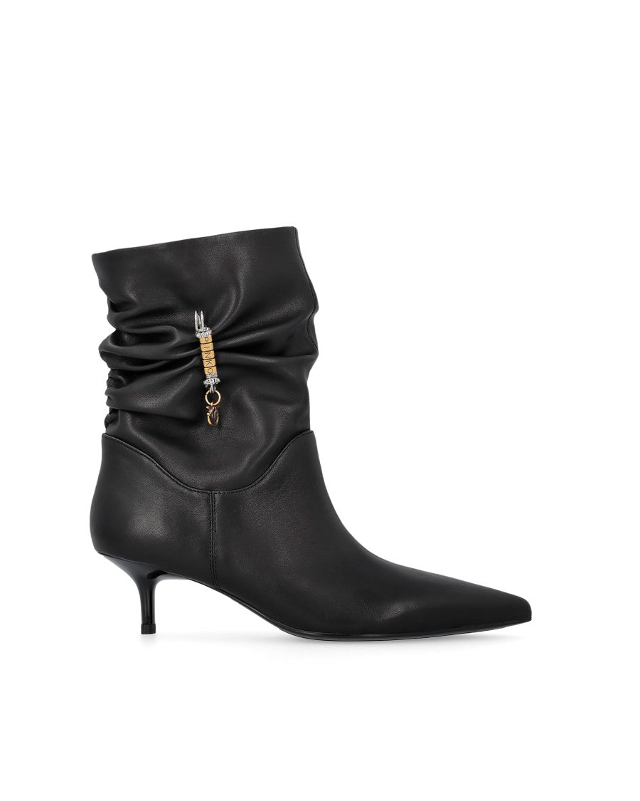 Pinko Black Nappa Leather Ruched Boots
