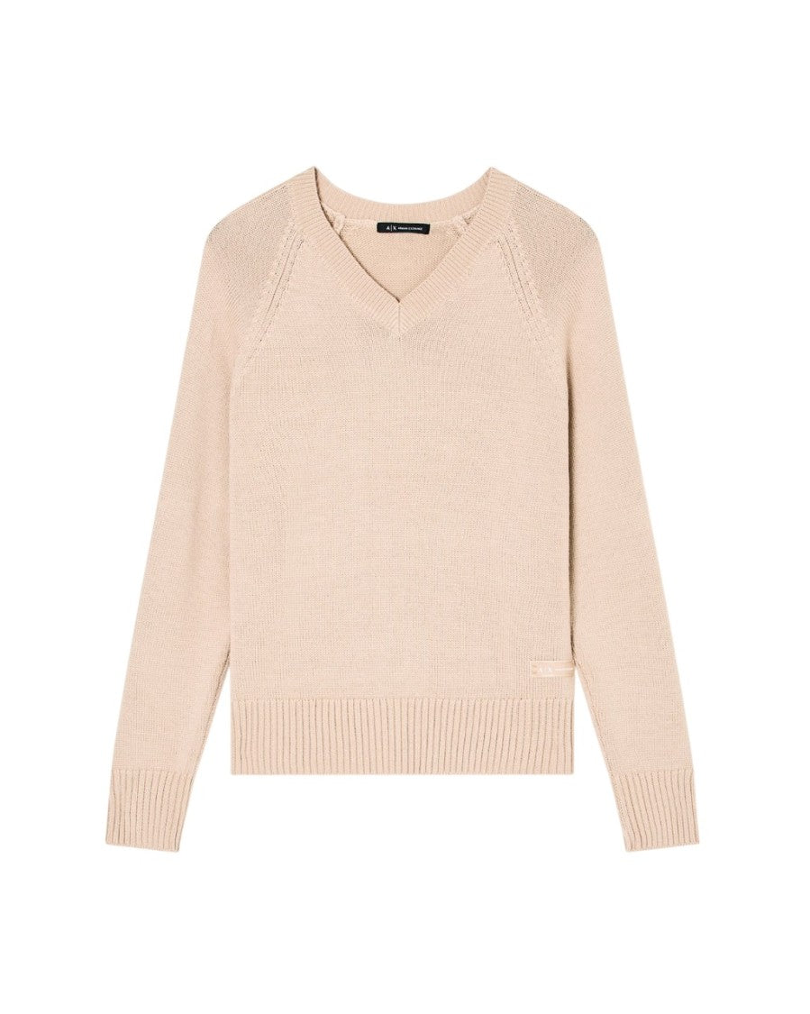 Armani Exchange Knit Sweater With V-Neckline And Ribbed Details