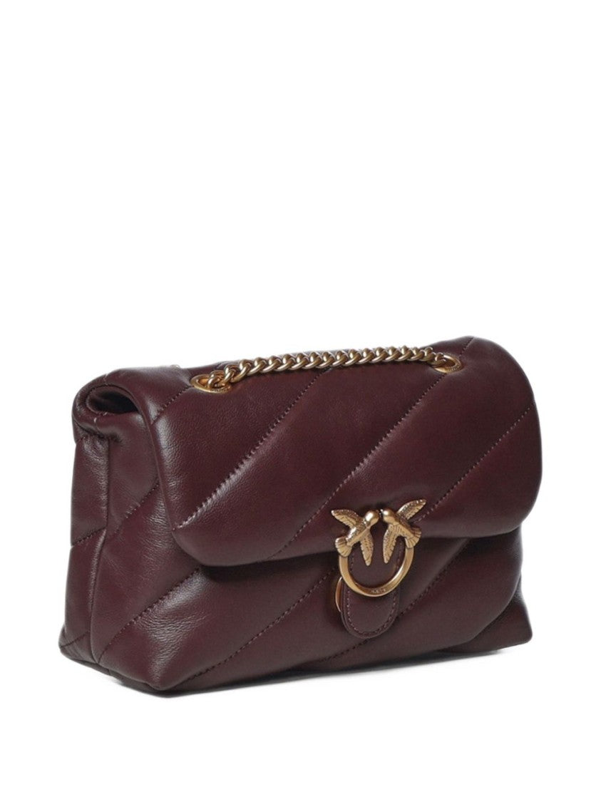Pinko Quilted Burgundy Gold-Tone Bird Clasp Leather Shoulder Bag