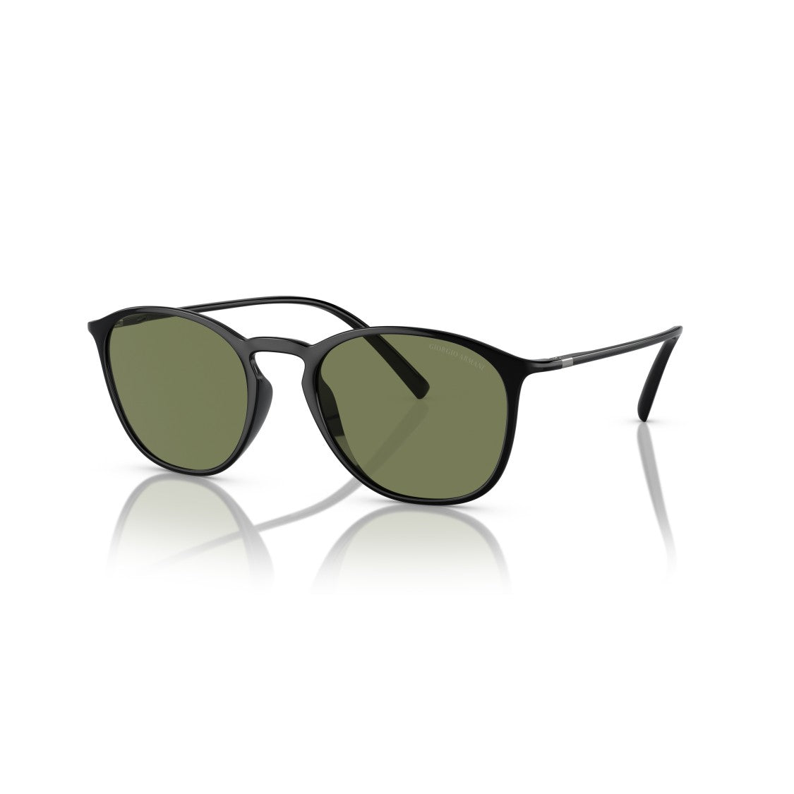 Giorgio Armani 0Ar8186u Rounded Square Black Nylon Sunglasses With Olive Green Lenses