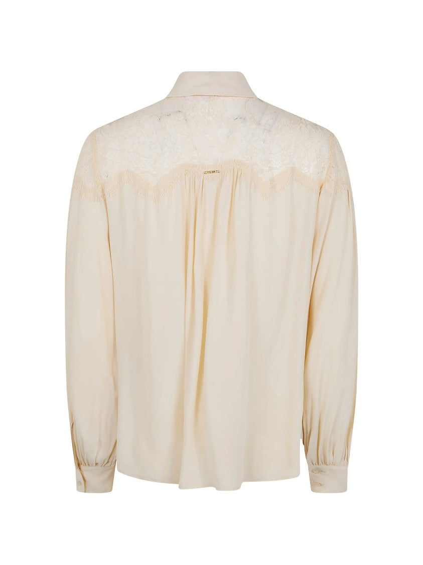 Twin-Set Puffed Sleeve Lace Plain Shirt