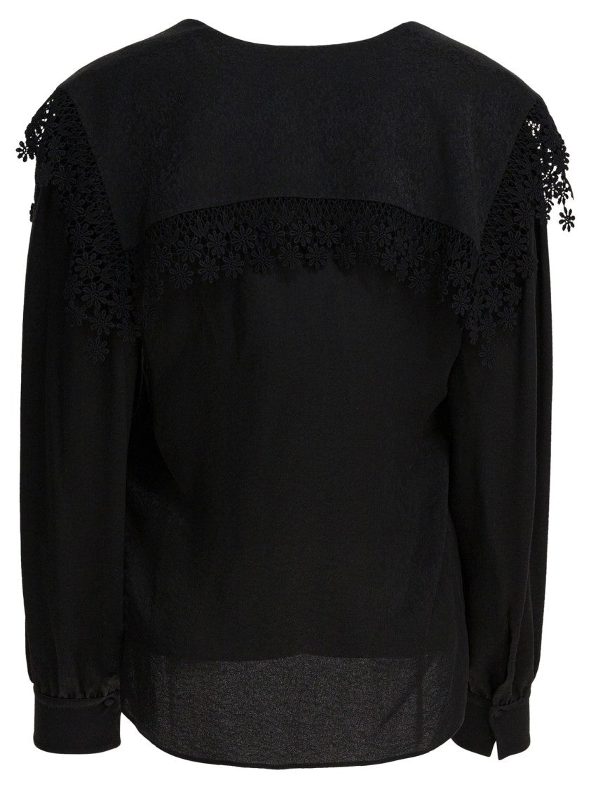 Chloé Lace Collar Blouse In Soft Cotton-Polyester Blend