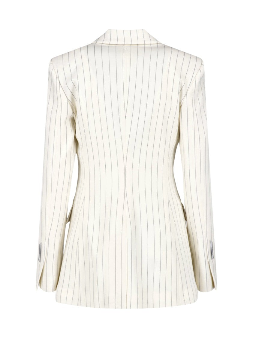 Dondup White Gessato Wool Pinstripe Blazer