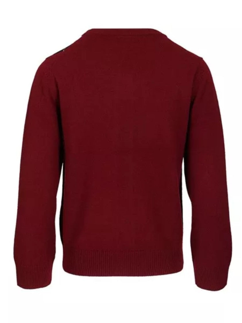 Ganni Burgundy And Multicolor Diamond Knit Cardigan