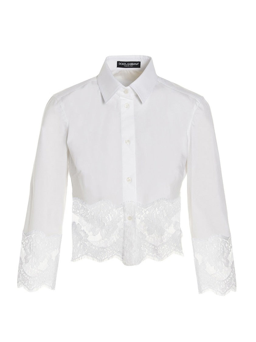 Dolce & Gabbana Cropped Cotton Poplin Shirt With Lace Detailing