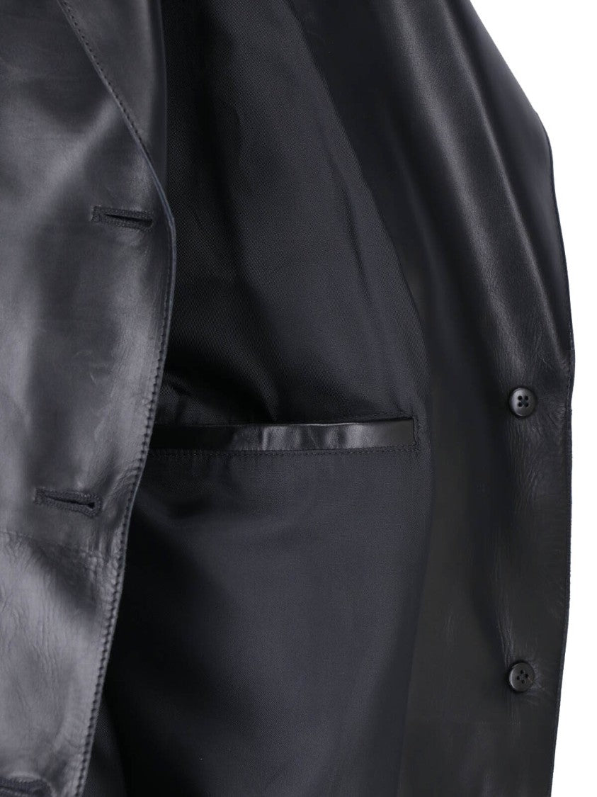 Jil Sander Black Classic Notch Lapel Leather Jacket