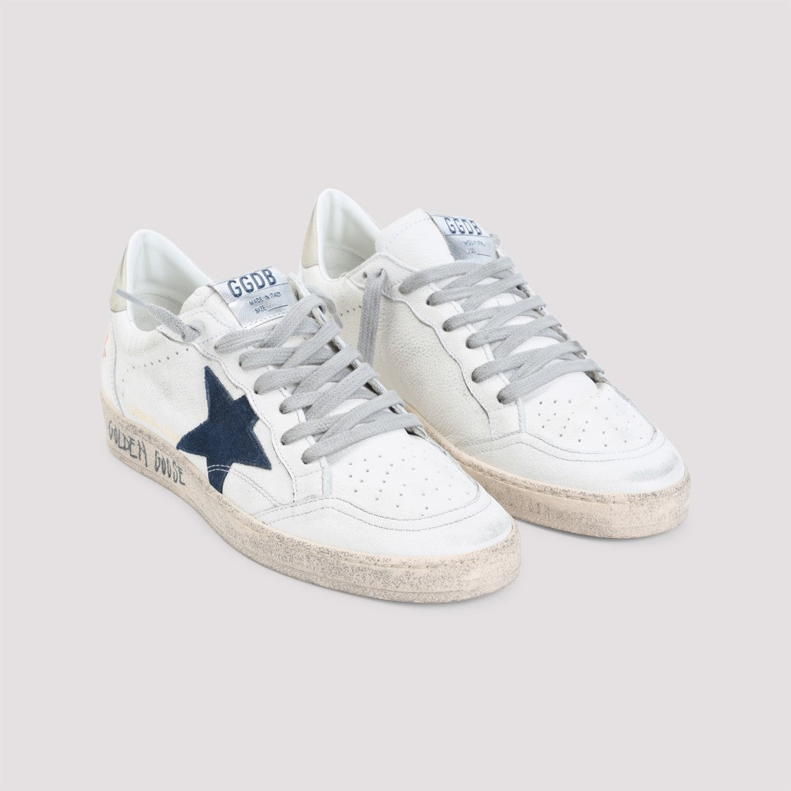 Golden Goose White And Blue Goat Leather Ball Star Sneakers