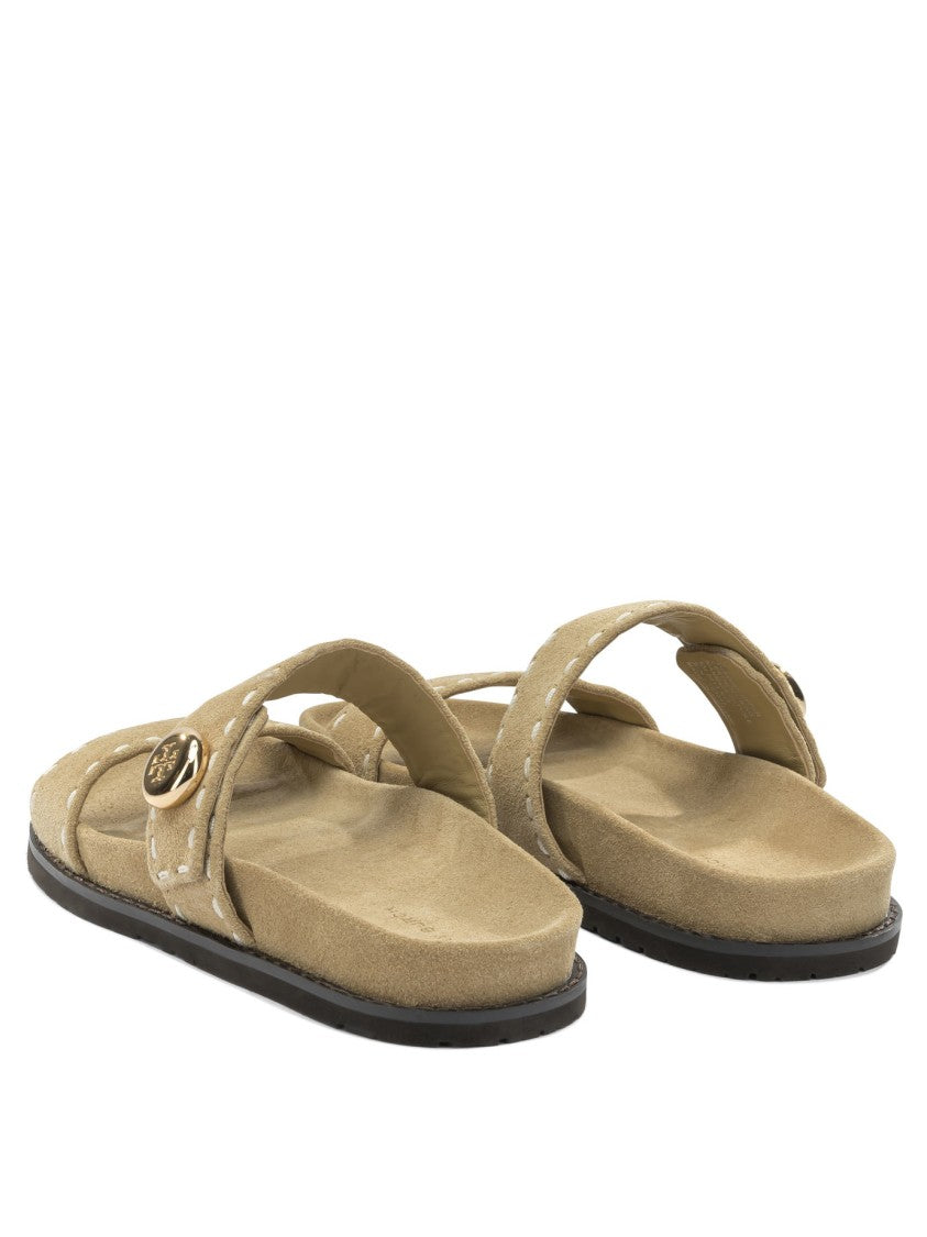 Tory Burch Suede Sandals With Gold-Tone Emblem