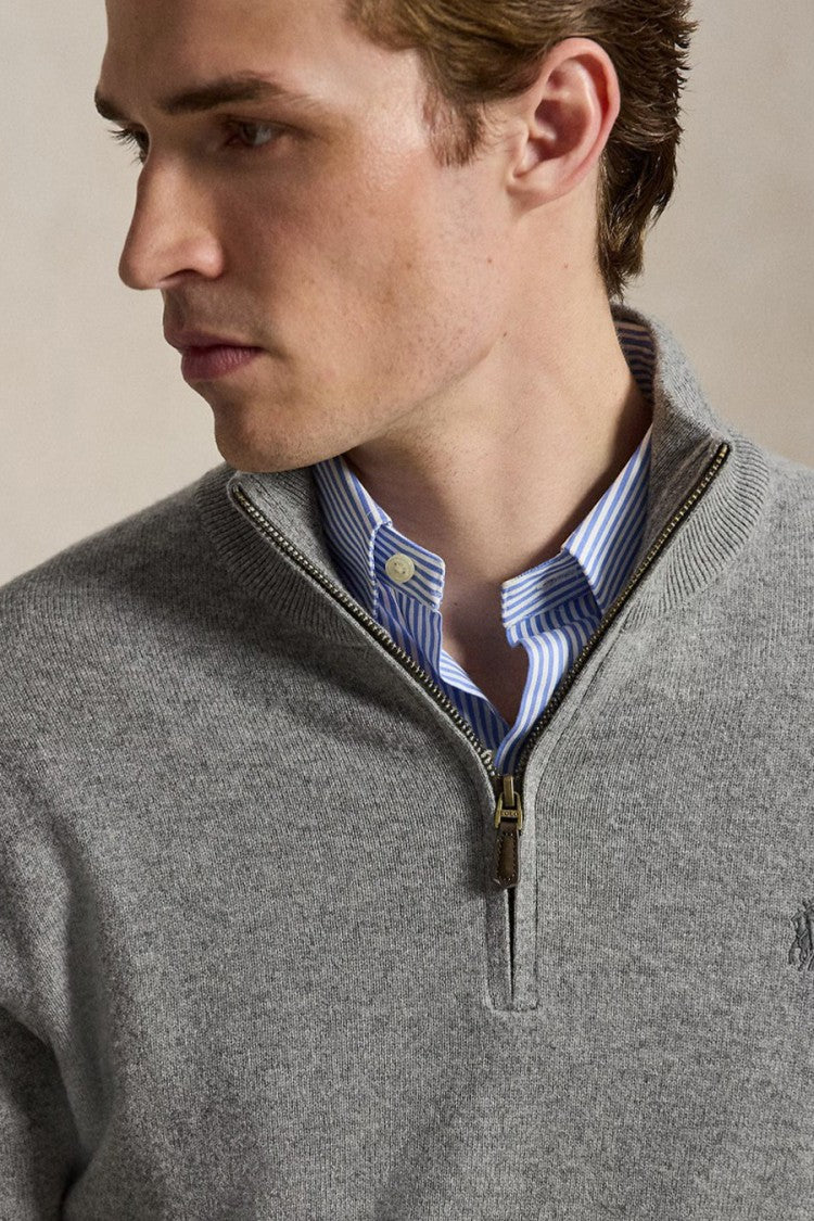 Polo Ralph Lauren Grey Textured-Knit Quarter-Zip Sweater