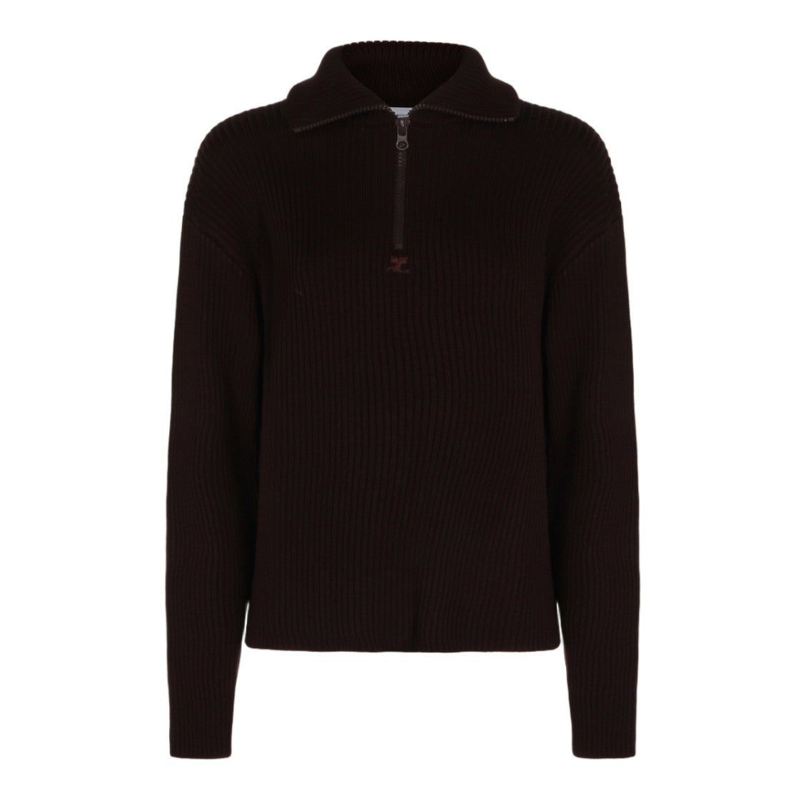 Courrèges Ribbed Knit Sweater With Half-Zip And Cropped Hem