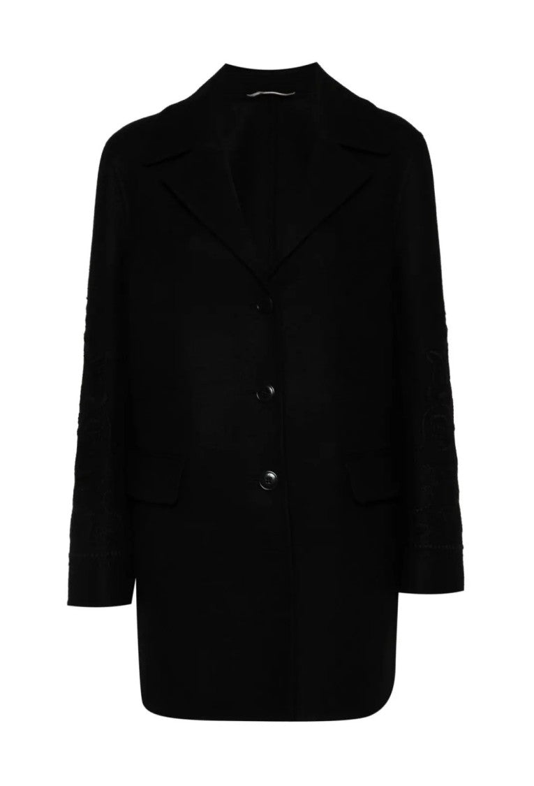 Ermanno Scervino Single-Breasted Wool Coat With Embroidered Sleeves