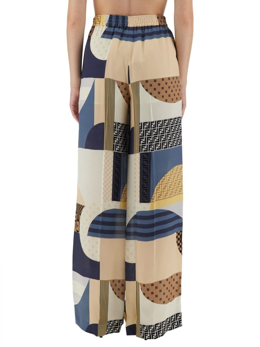 Fendi Patchwork Print Silk Pants