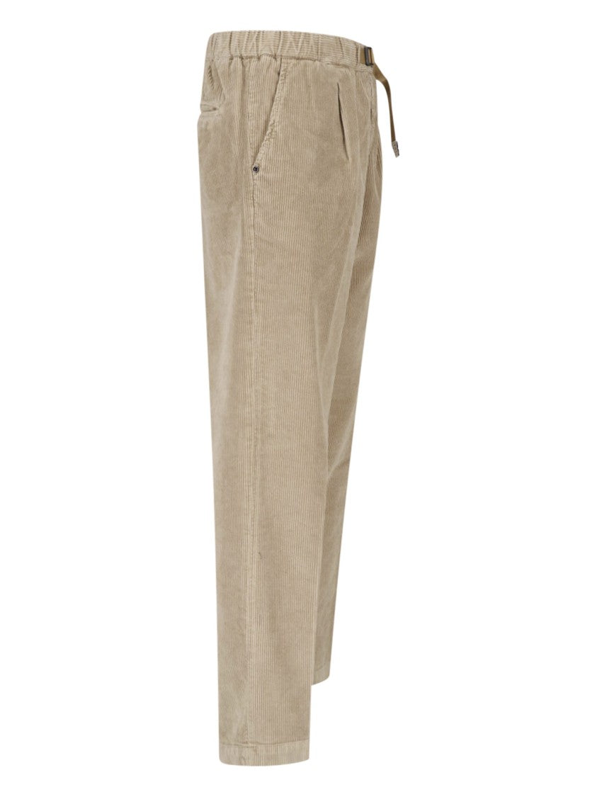 White Sand Beige Pleated Corduroy Straight-Leg Pants