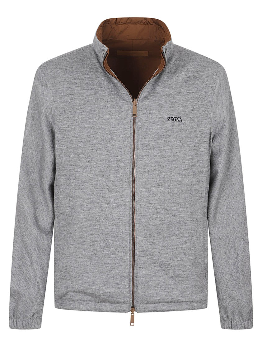 Zegna Brown Zip-Front Casual Jacket With Leather Detailing