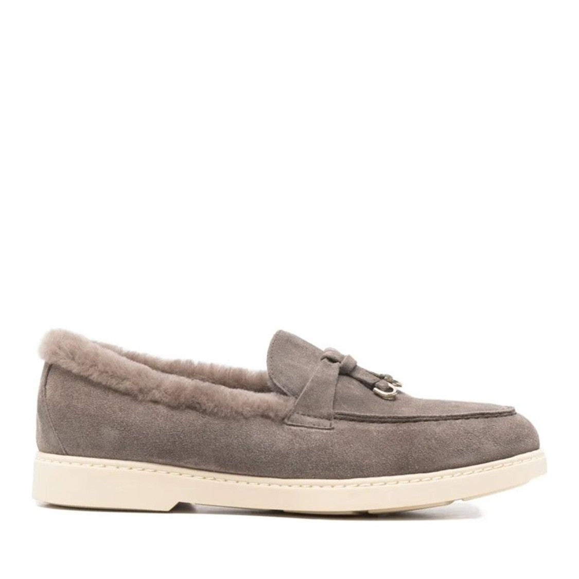 Doucal's Grey Adler Plush Fur Lining Suede Loafers