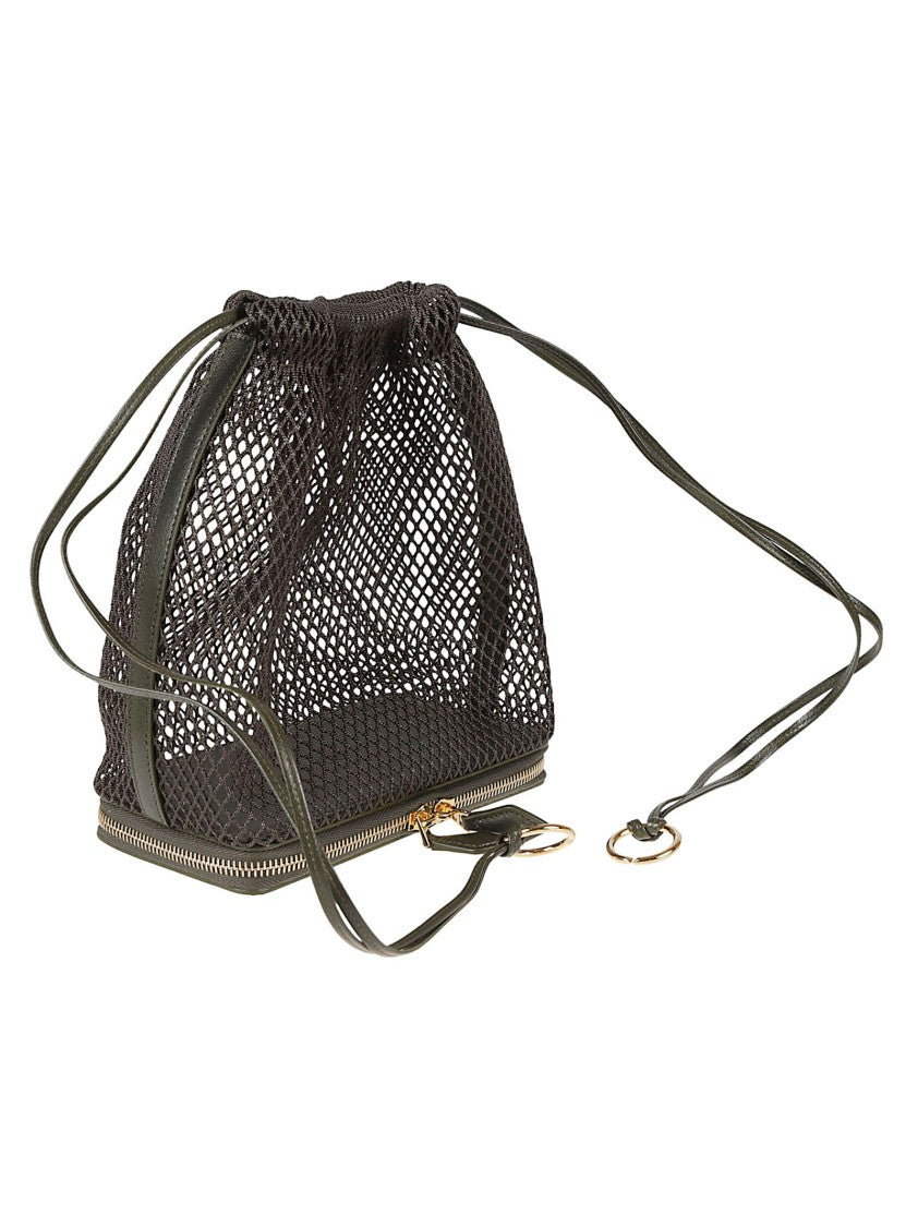 Alaïa Drawstring Bag In Glossy Goat Leather And Mesh