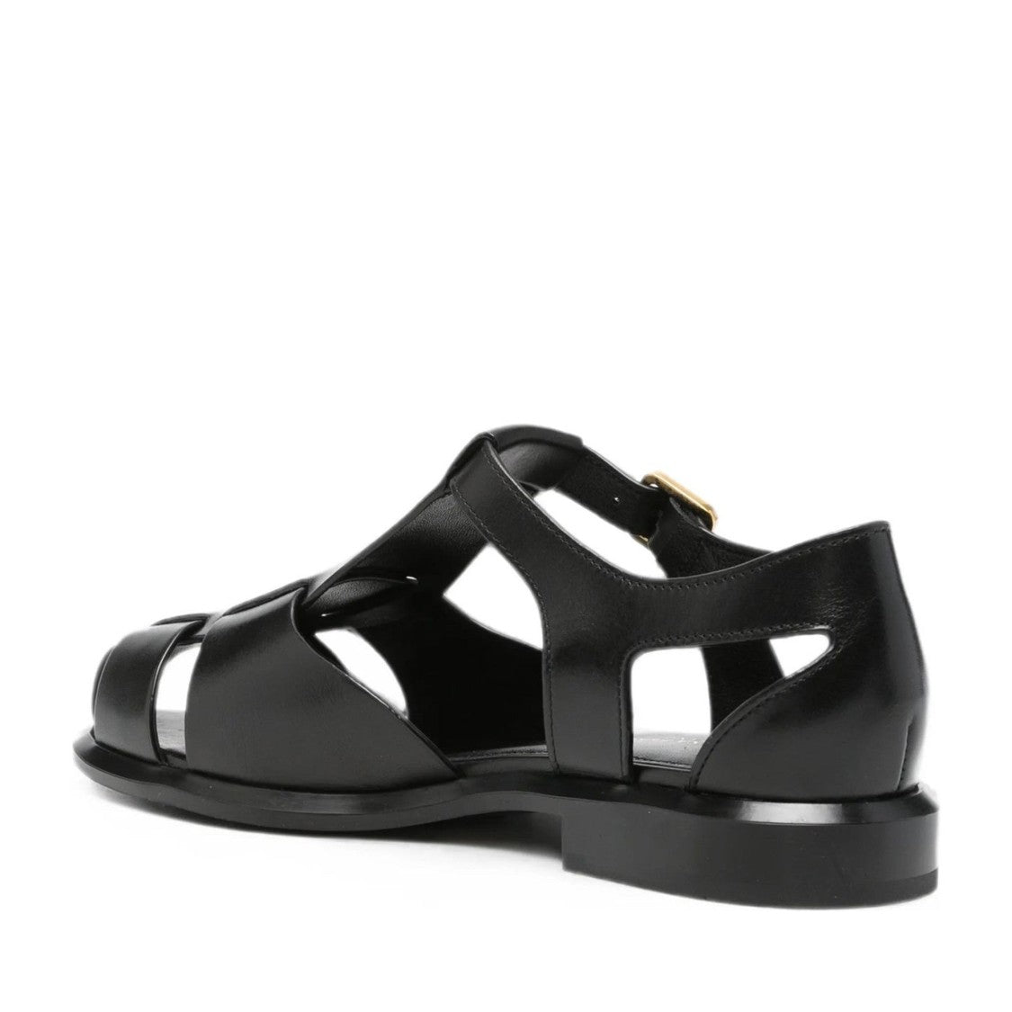 Adrianna Feretti Black Leather Strap Gold-Tone Hardware Sandals