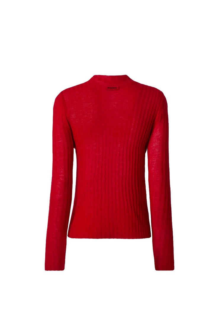 Pinko Red Wool Ribbed Mock-Neck Sweater