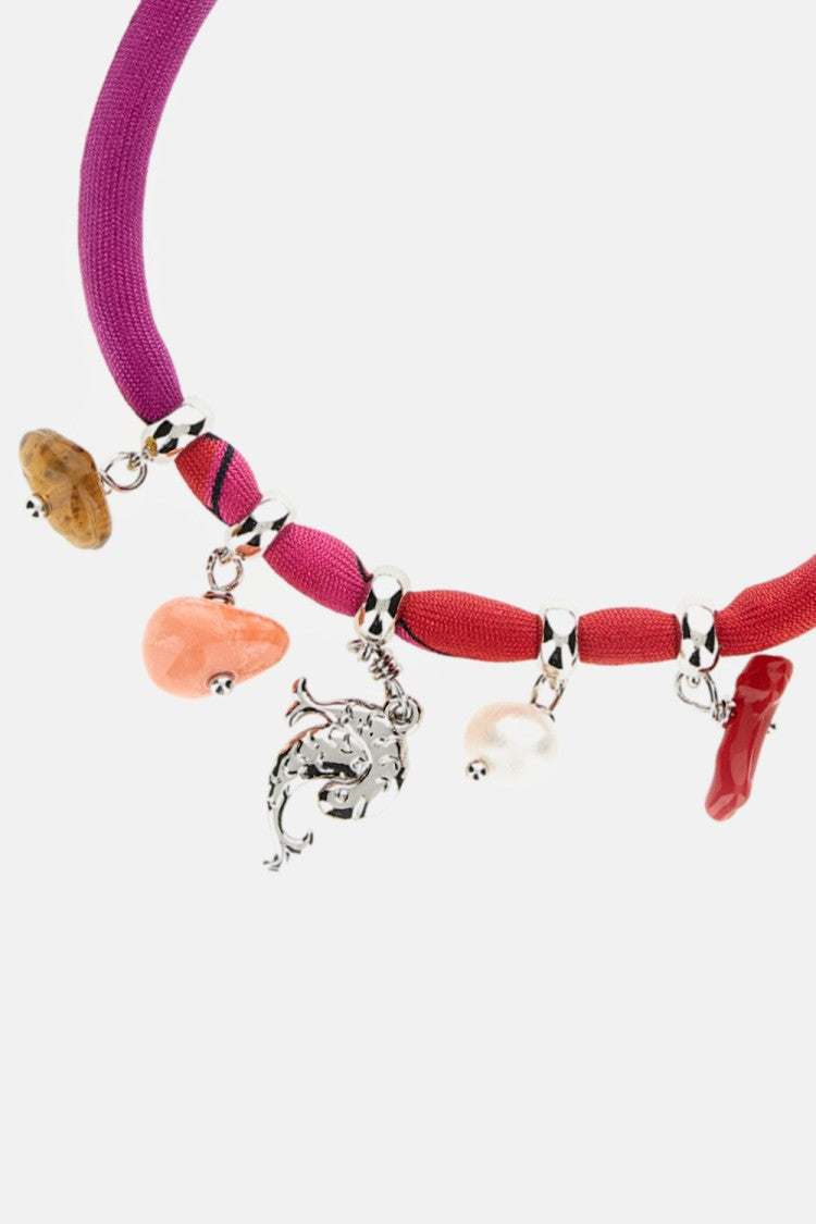 Emilio Pucci Fabric Bracelet With Colorful Charms And Silver Dolphin