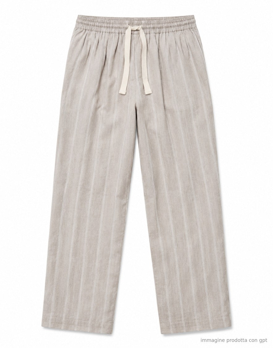 East Harbour Surplus Light Grey Oxnard Striped Linen Trousers