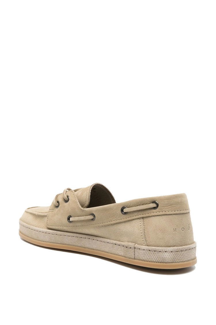 Hogan Beige Leather Lace-Up Boat Shoes