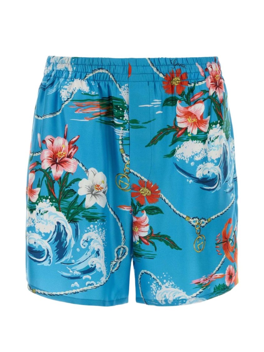 Gucci Tropical Floral Chain Silk Shorts