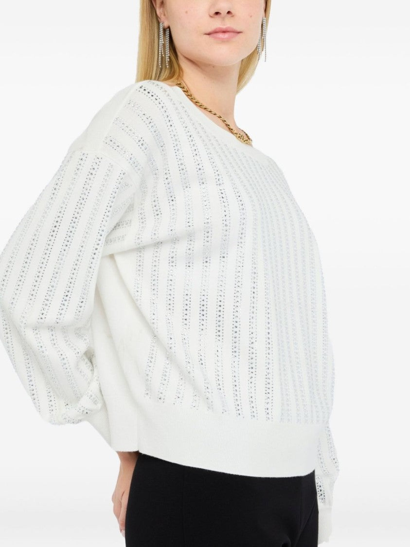 Liu Jo Open-Knit White Sweater With Delicate Vertical Stripes