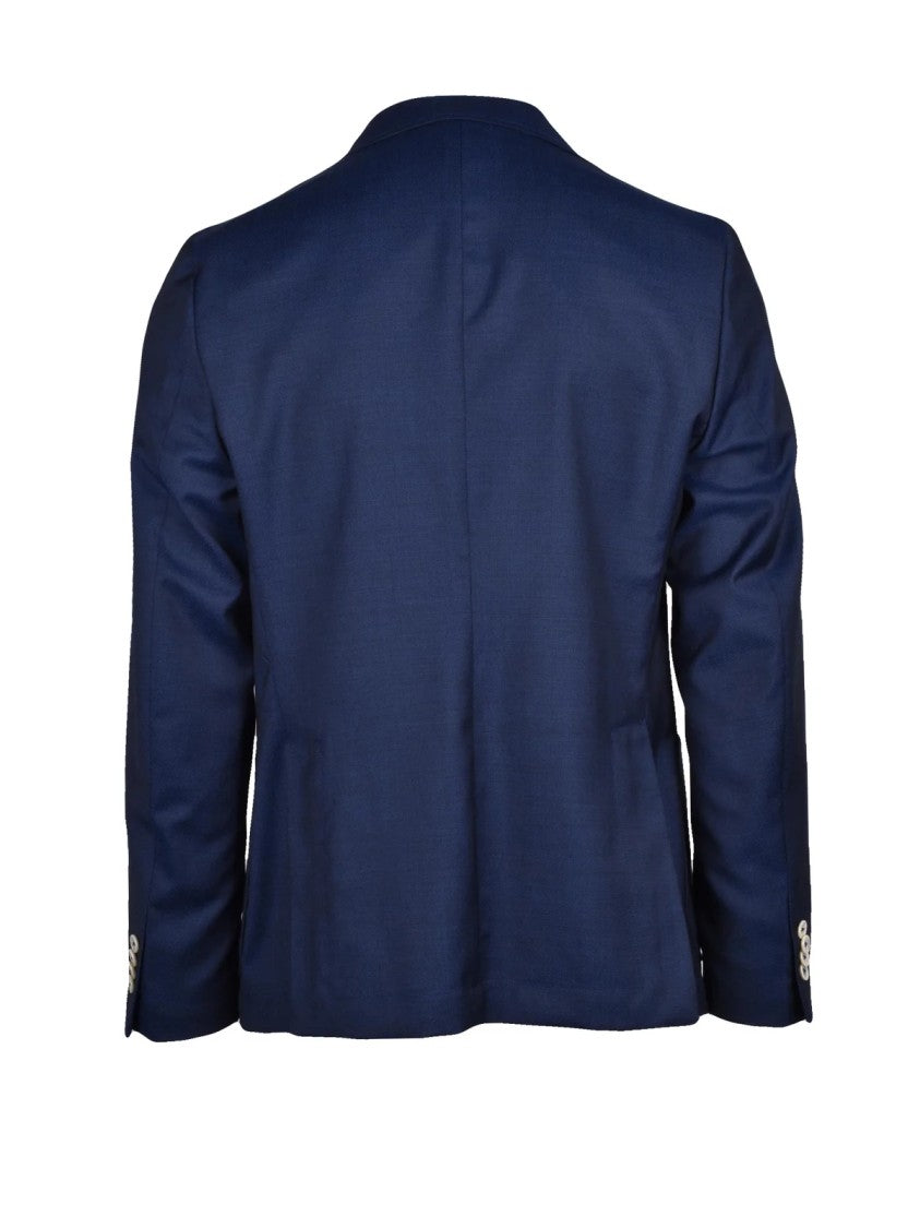 Berry & Brian Blue Rounded Two-Button Virgin Wool Blazer
