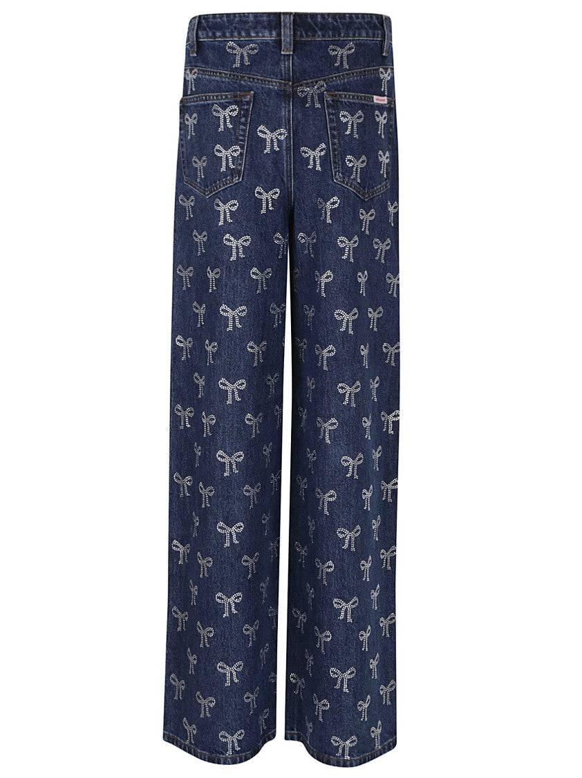 Self-Portrait Rhinestone Bow Denim Jeans