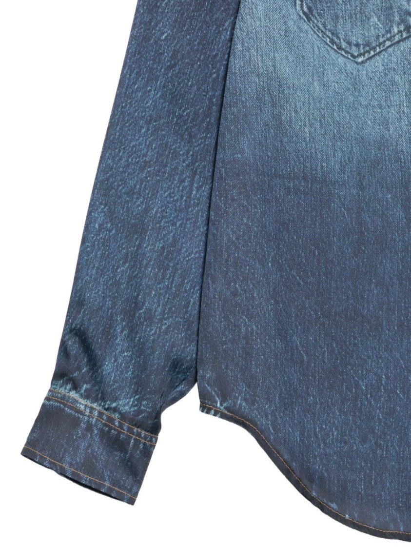 Liu Jo Blue Snap-Button Point Collar Shirt