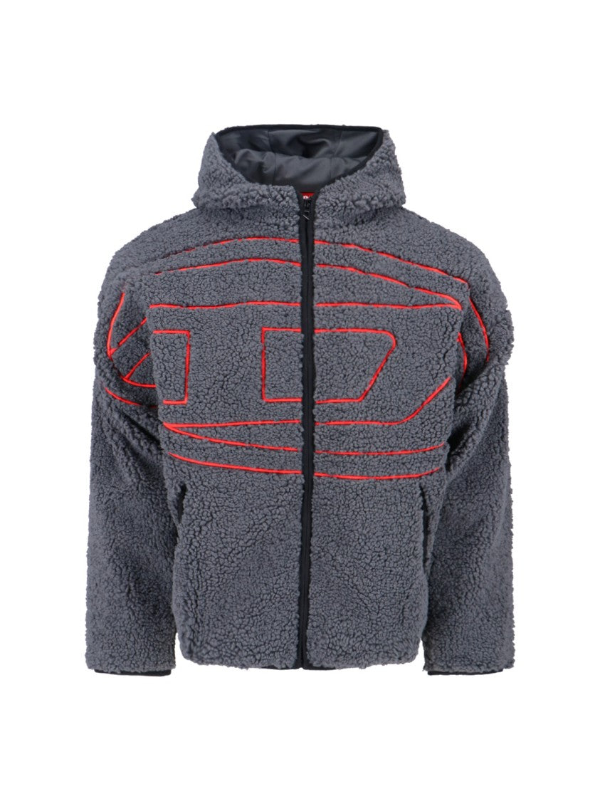 Diesel Textured Fleece Jacket With Bold Graphic Embroidery