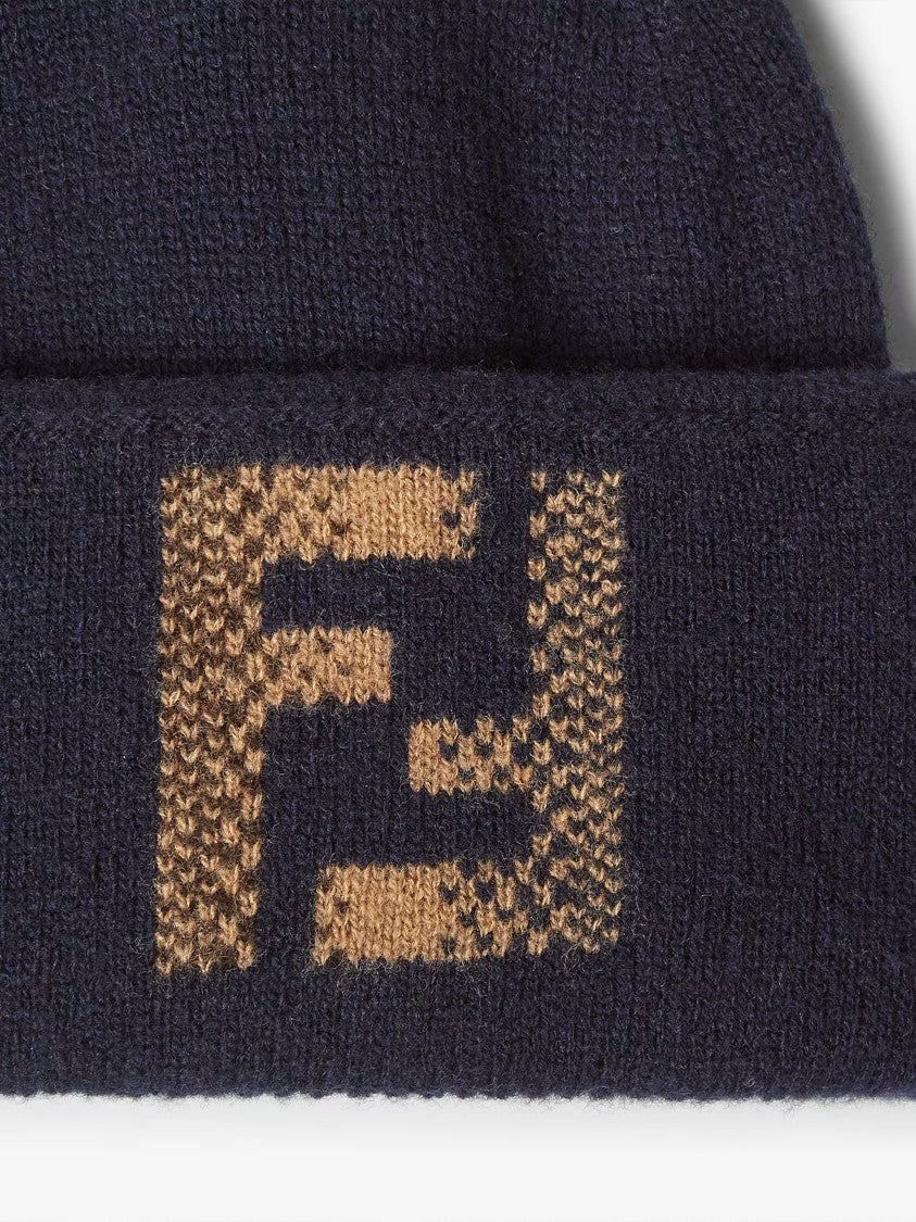 Fendi Ff Sfumata Knitted Deep Navy Beanie