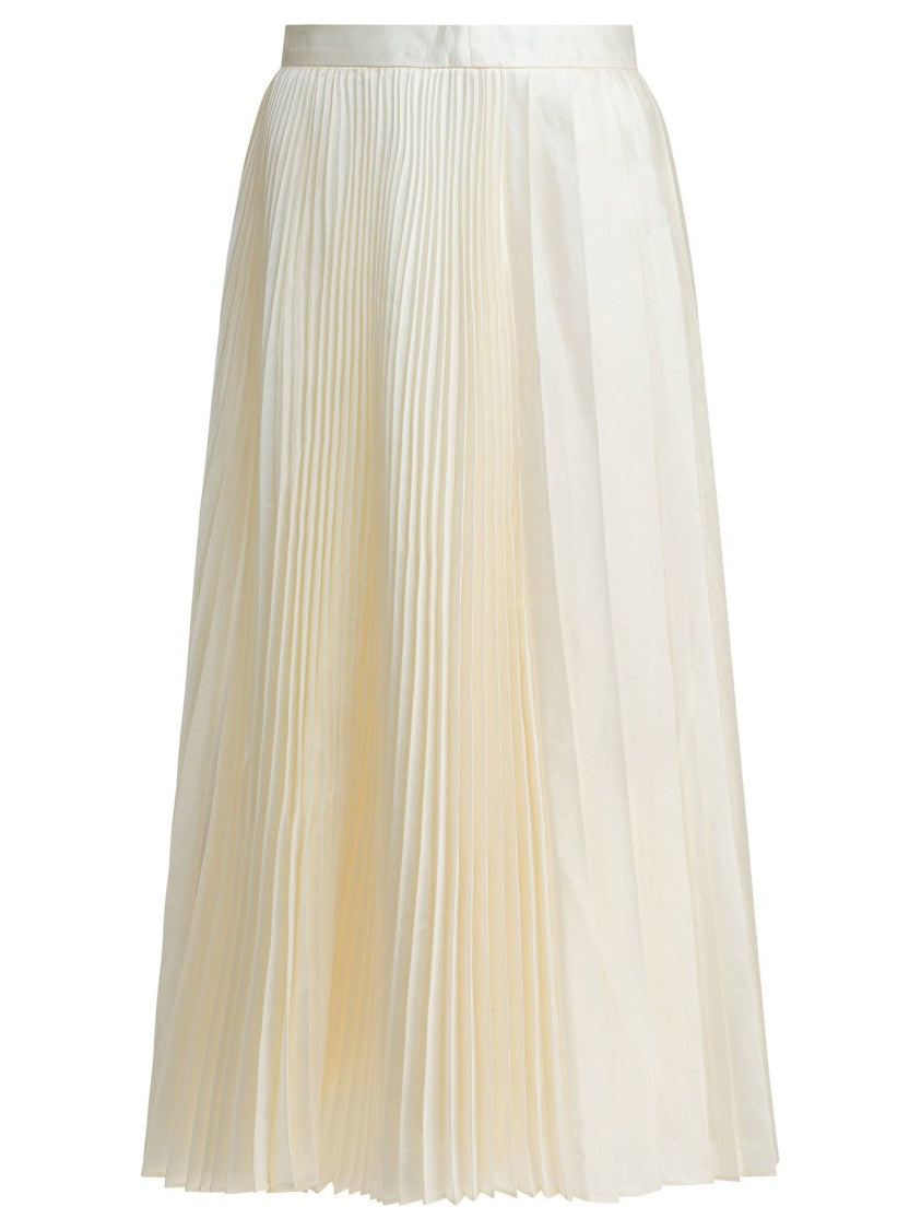 Sandbeige Midi Pleated Skirt With Smooth Waistband
