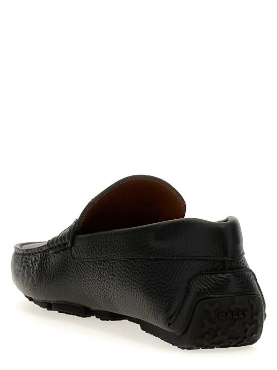 Bally Textured Leather Fabric Strap Loafers