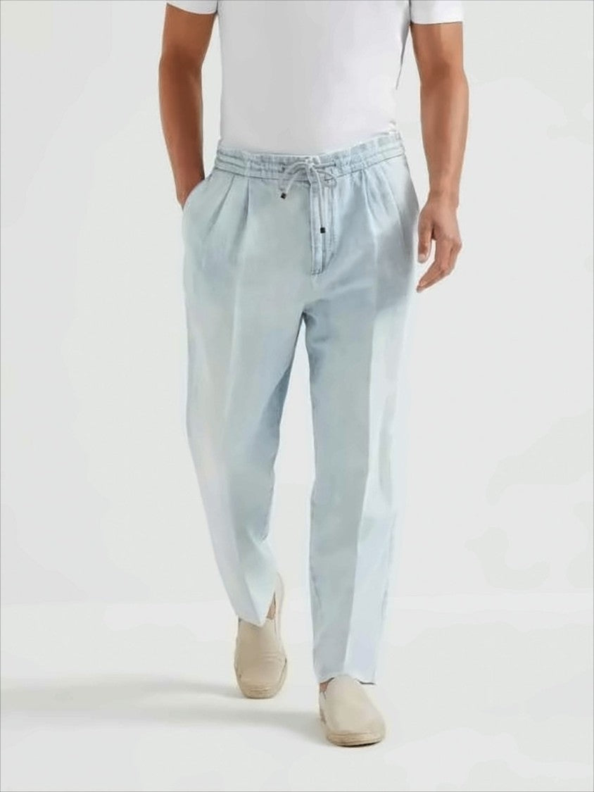 Brunello Cucinelli Light Blue Denim Pants With Relaxed Fit