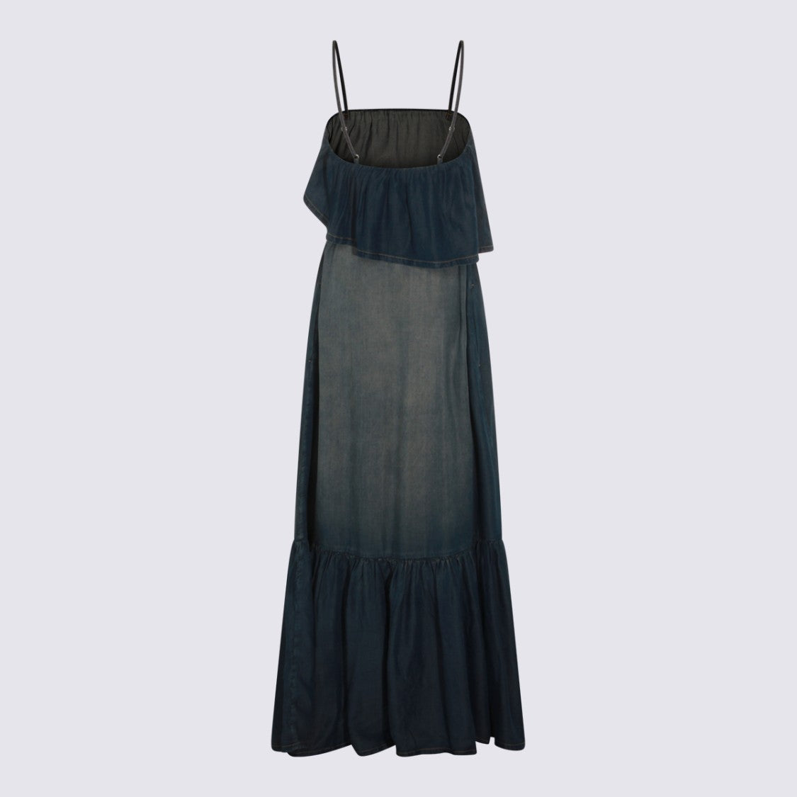 Pinko Long Maxi Dress With Ruffled Overlay And Cinched Waist