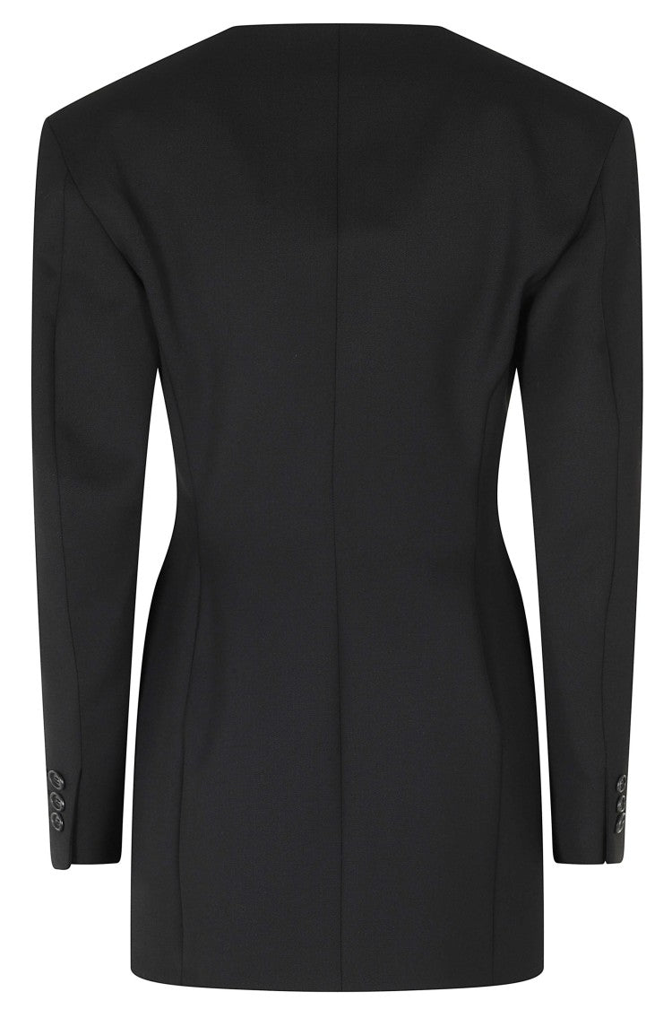 The Andamane Black Alexis V-Neck Double-Breasted Polyester-Blend Dress