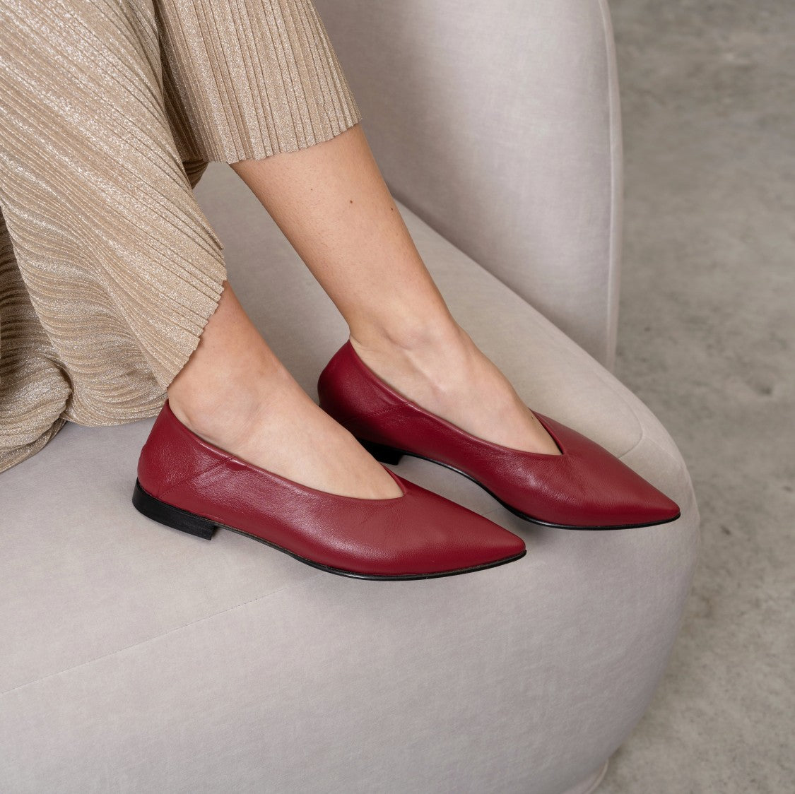 Ton Gout Bordo Nappa Leather Ballerinas With Unique Stitching