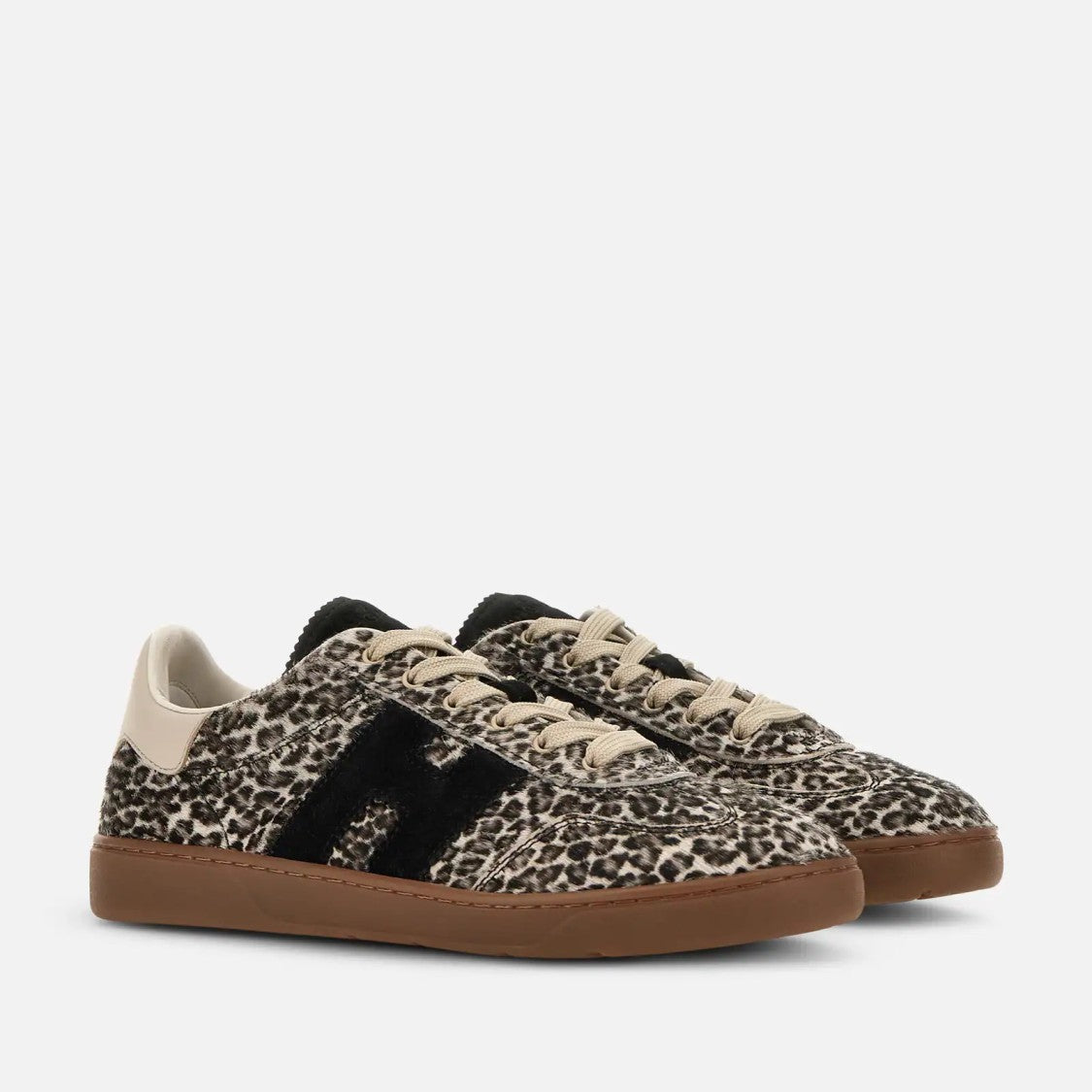 Hogan Leopard Print Textured Fur Sneakers