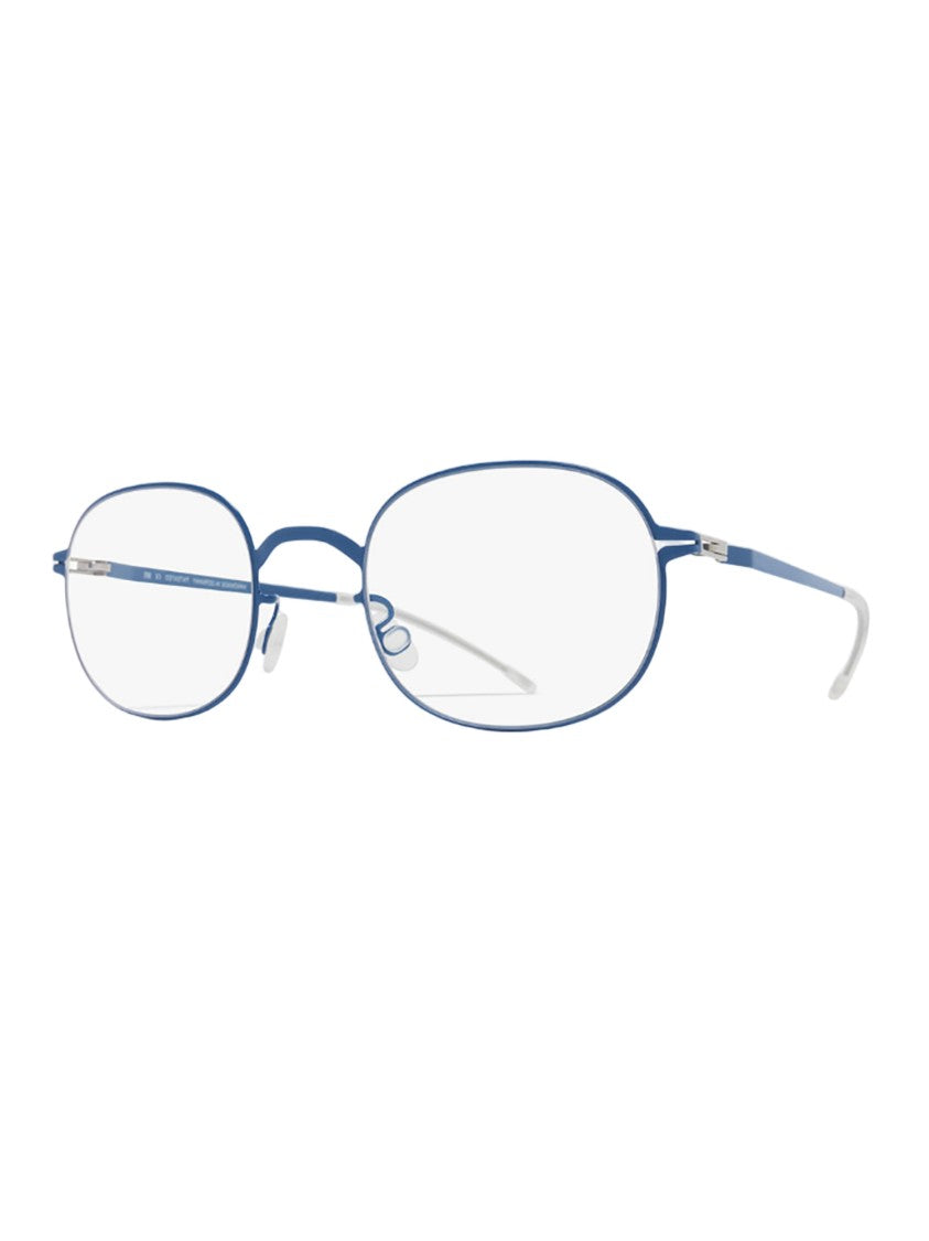 Mykita Solea Minimalist Blue Oval Sunglasses With Silver Accents