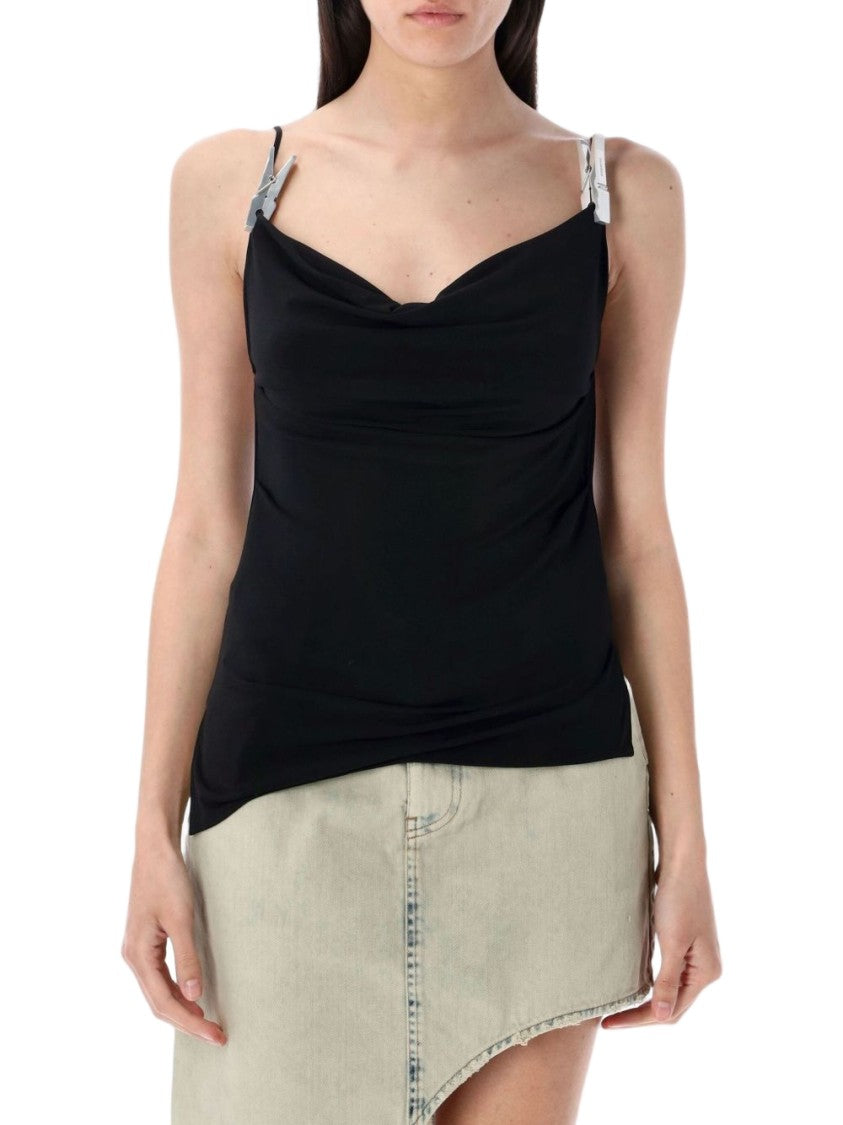Coperni Black Backless Cowl Neck Draped Top