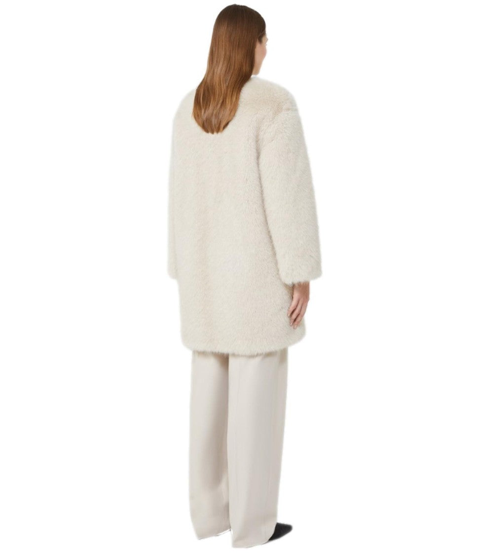 Max Mara Plush Beige Eros Coat With Collarless Design