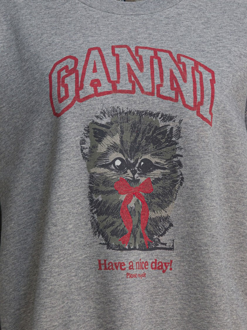 Ganni "Margot Kitty Print" Crewneck Sweatshirt
