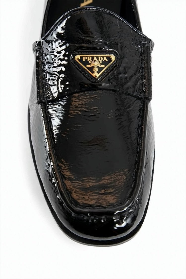 Prada Glossy Lambskin Leather Loafers With Triangular Logo