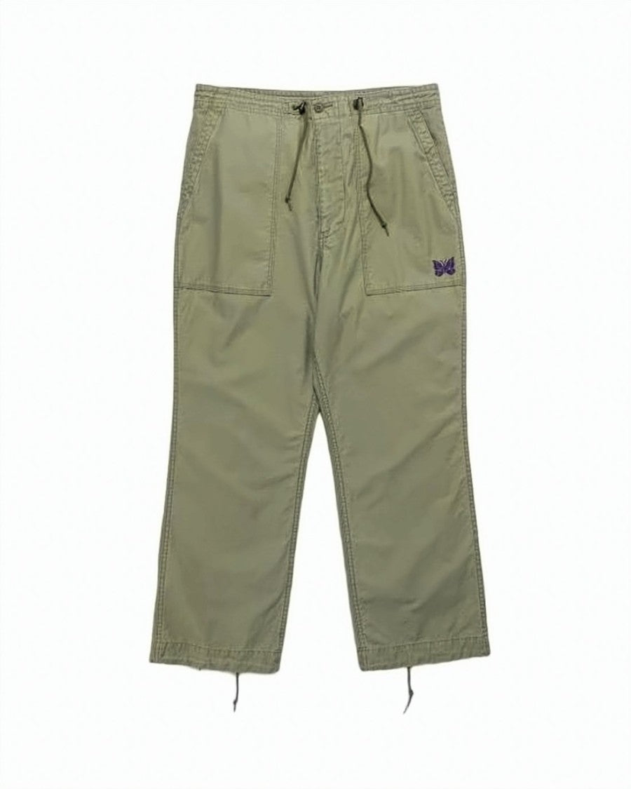 Needles Relaxed Fit Green Straight Pants With Embroidered Butterfly