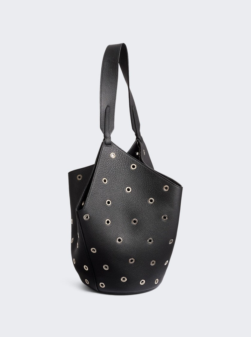 Khaite Lotus Small Tote Black Pebbled Leather With Grommets